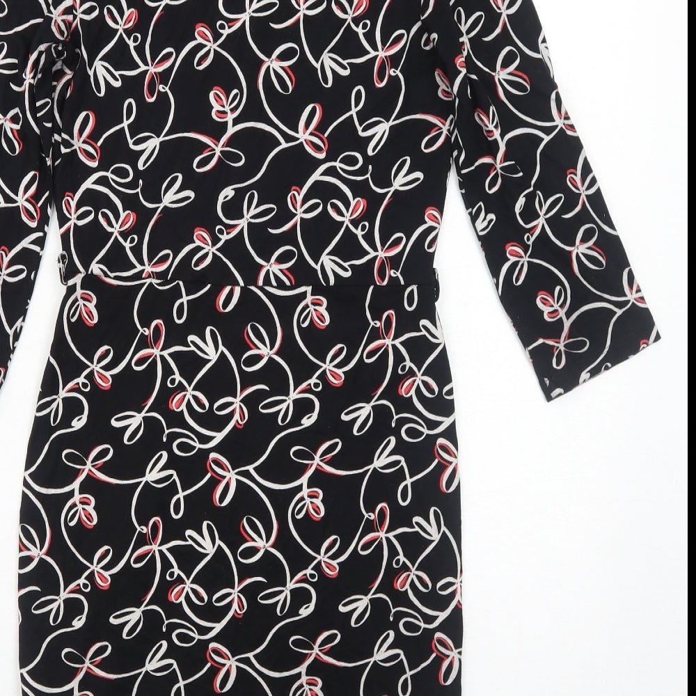 Marks and Spencer Womens Black Geometric Viscose A-Line Size 8 V-Neck Pullover