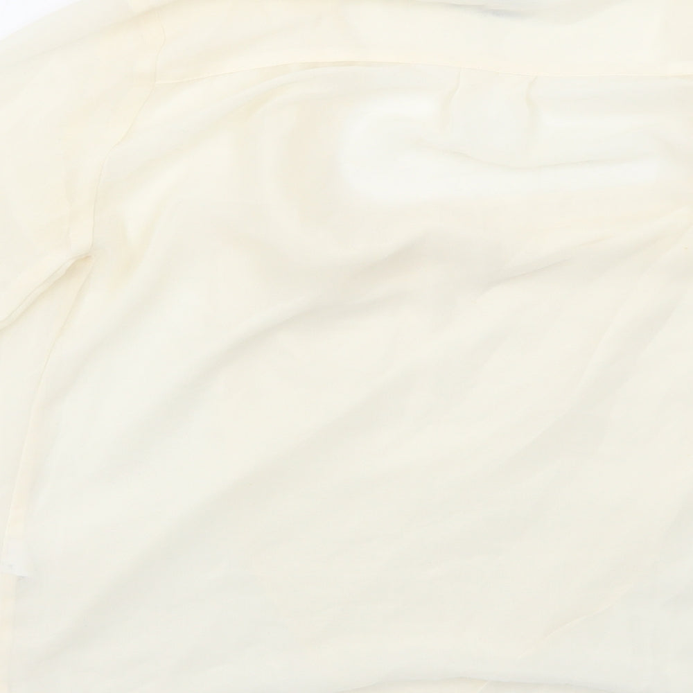 Brand and care label for ASOS women’s ivory polyester basic blouse, size UK 6, round neck