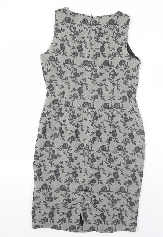 Planet Womens Grey Floral Polyester Pencil Dress Size 8 Boat Neck Zip