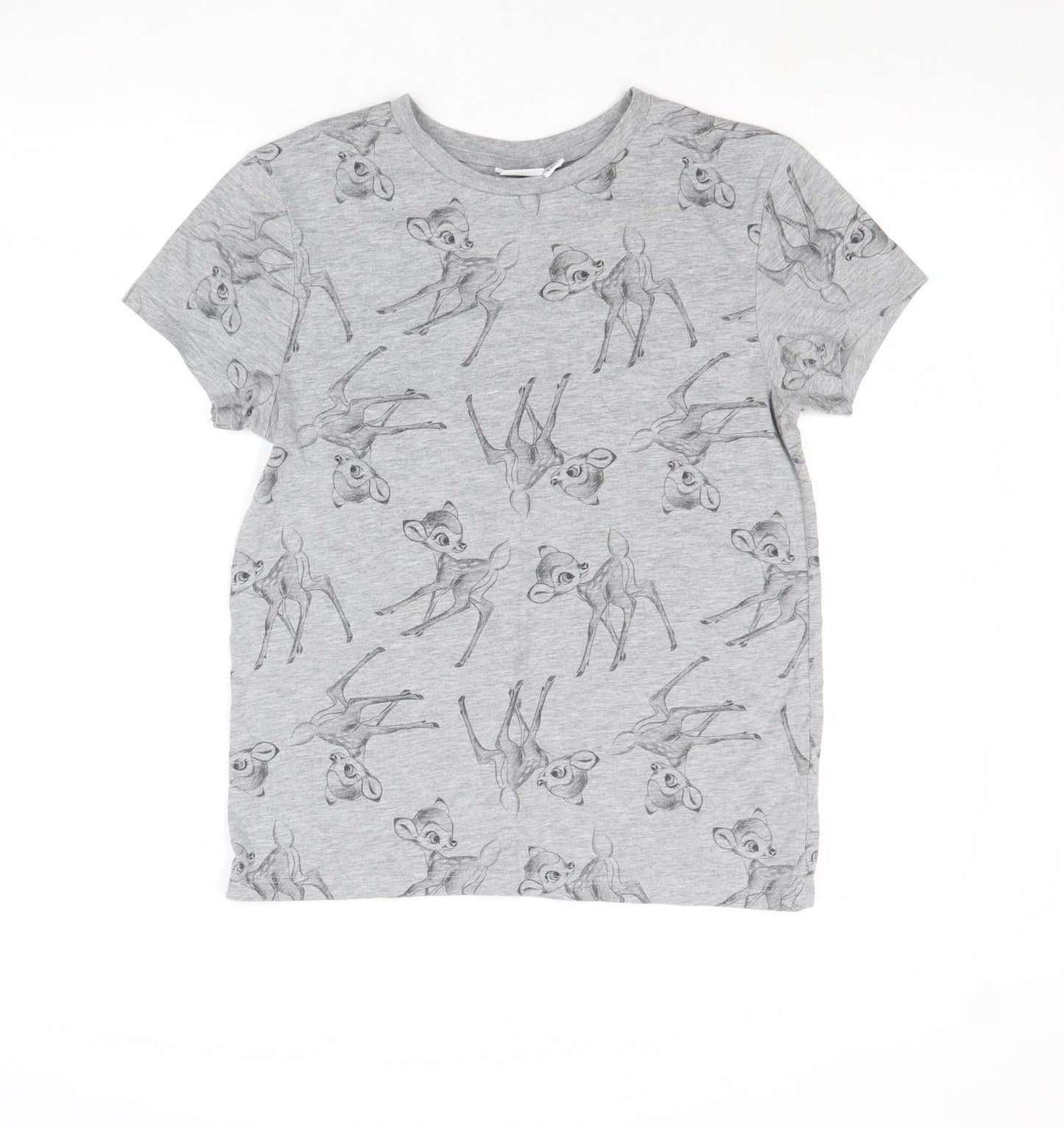 Disney Womens Grey Geometric Polyester Basic T-Shirt Size 10 Round Neck - Bambi