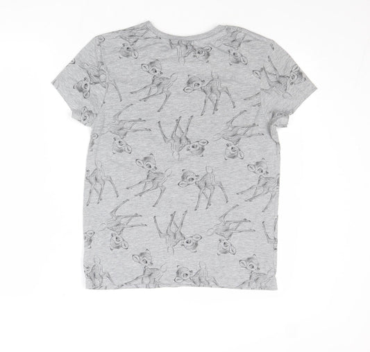 Disney Womens Grey Geometric Polyester Basic T-Shirt Size 10 Round Neck - Bambi