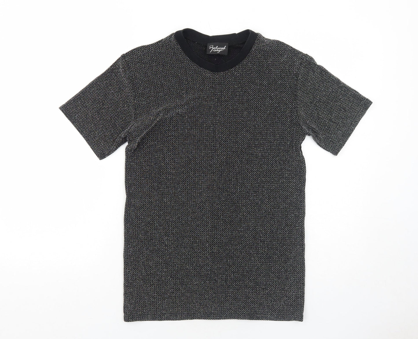 Reclaimed Vintage Womens Black Geometric Polyester Basic T-Shirt Size S Round Neck