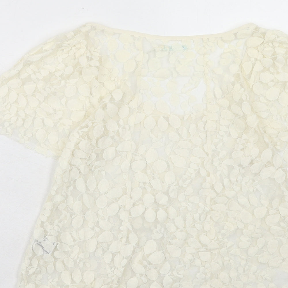 Kimchi Blue Womens Ivory Geometric Cotton Basic T-Shirt Size S Scoop Neck