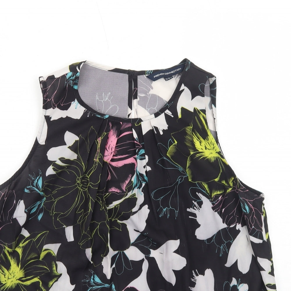 French Connection Womens Black Floral Polyester Basic Tank Size 10 Round Neck