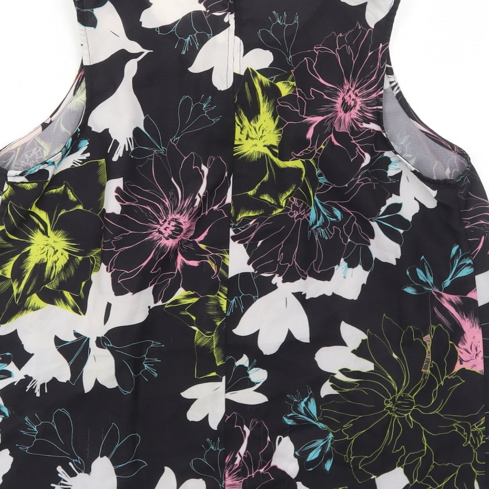 French Connection Womens Black Floral Polyester Basic Tank Size 10 Round Neck