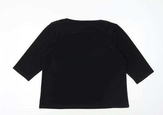 Anna Rose Womens Black Polyester Basic T-Shirt Size 2XL V-Neck