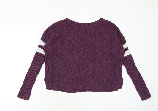 Hollister Womens Purple Round Neck Cotton Pullover Jumper Size XS