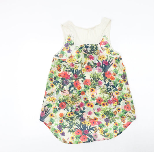 Brave Soul Womens Multicoloured Floral Cotton Basic Tank Size S Scoop Neck