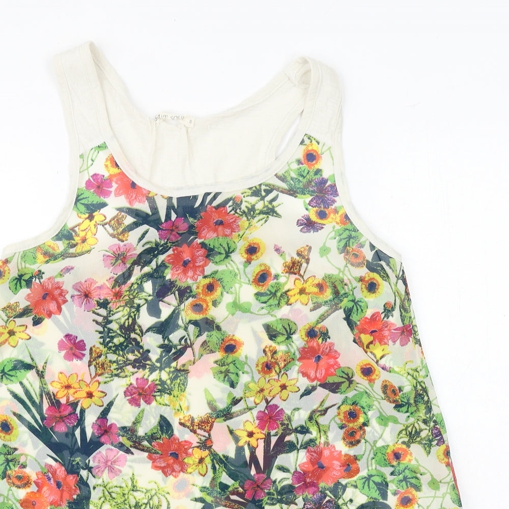 Brave Soul Womens Multicoloured Floral Cotton Basic Tank Size S Scoop Neck