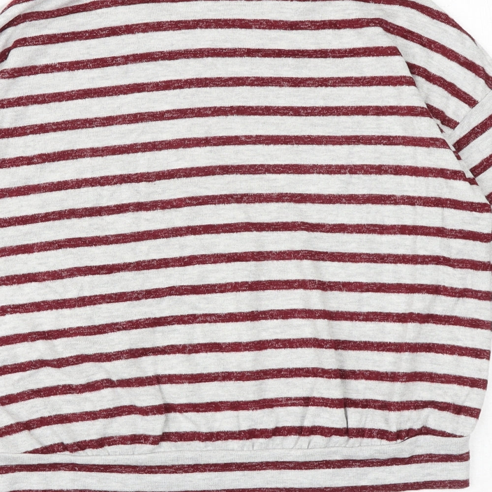 Brand and care label for Marks & Spencer girls’ grey striped viscose pullover t-shirt, size 9-10, years boat neck pullover