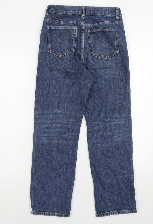 Marks and Spencer Womens Blue Cotton Straight Jeans Size 28 in Regular Zip