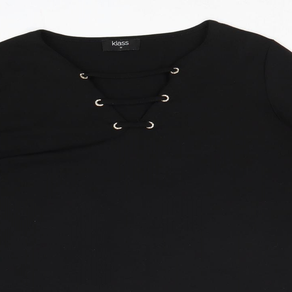 Klass Womens Black Polyester Basic Blouse Size M V-Neck