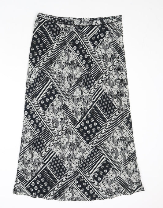 Planet Womens Black Geometric Polyacrylate Fibre Swing Skirt Size 12 Zip
