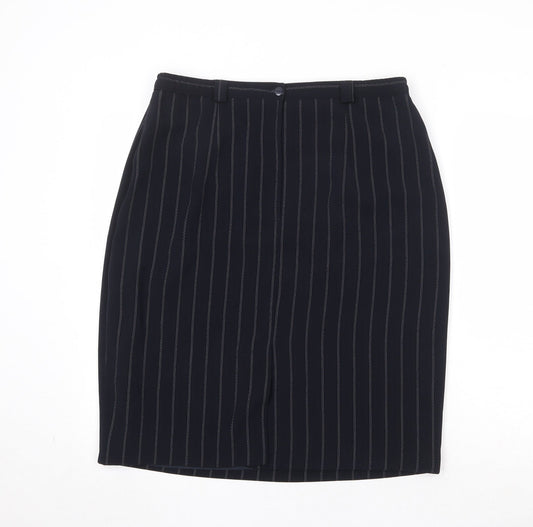 Gold Womens Black Striped Polyester Straight & Pencil Skirt Size 34 in Zip