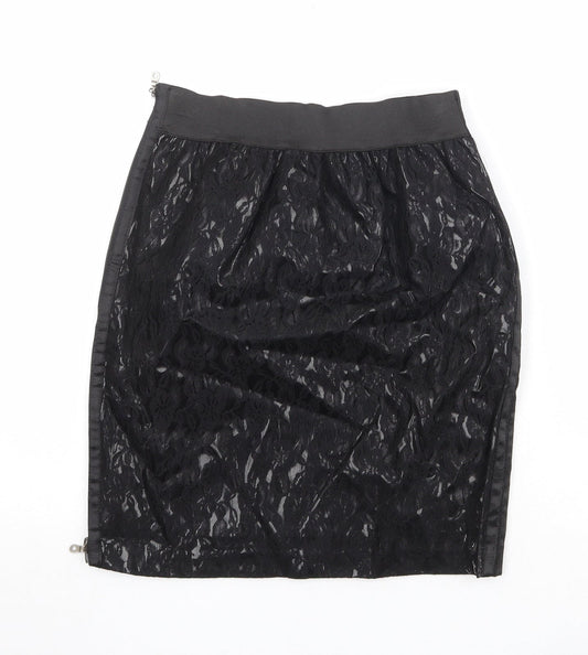 Machima Womens Black Geometric Polyurethane A-Line Skirt Size 27 in Zip