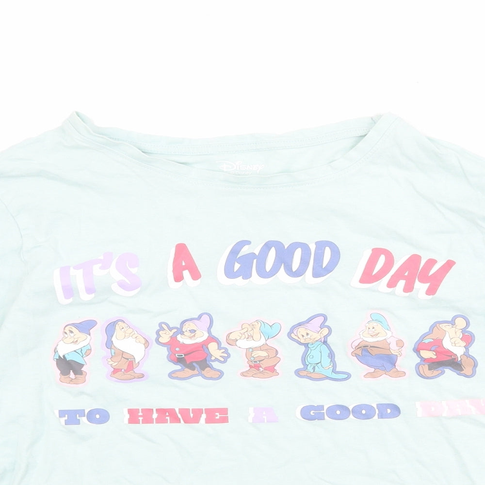 Disney Womens Blue 100% Cotton Basic T-Shirt Size S Round Neck - It's A Good Day 7 Dwarfs