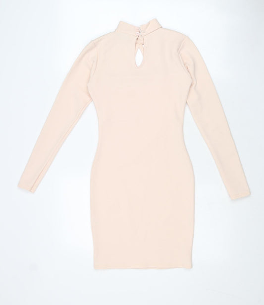 IX LONDON Womens Pink Polyester Bodycon Size 8 Round Neck Button
