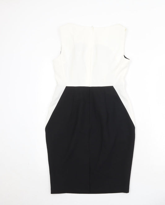 Dorothy Perkins Womens Black Colourblock Polyester Pencil Dress Size 10 Square Neck Zip