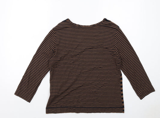 Betty Barclay Womens Brown Striped Viscose Basic Blouse Size 16 Round Neck
