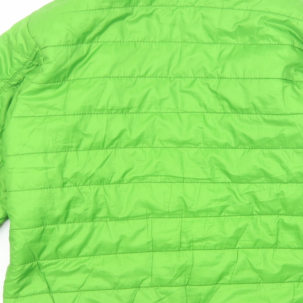 Brand and care label for Quechua boys’ green quilted jacket, size 12, years zip