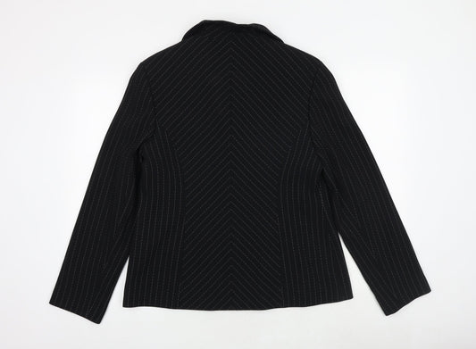 Offshoot Womens Black Striped Polyester Jacket Blazer Size 16