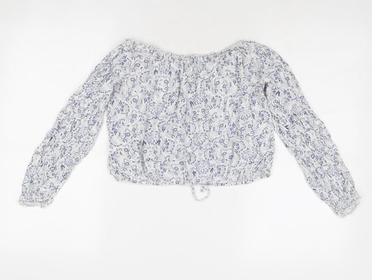 Hollister Womens Blue Floral Viscose Cropped Blouse Size XS Off the Shoulder