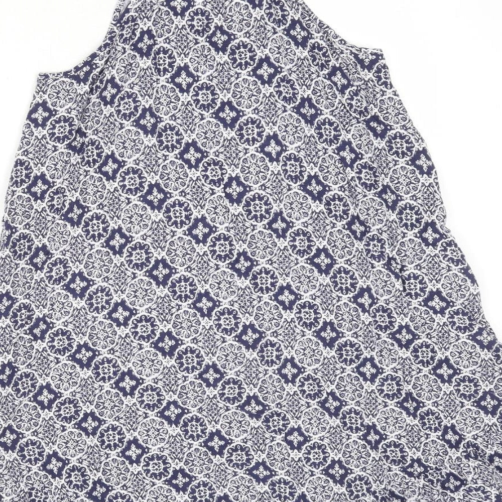 Marks and Spencer Womens Blue Geometric Viscose Tank Dress Size 8 Round Neck Pullover