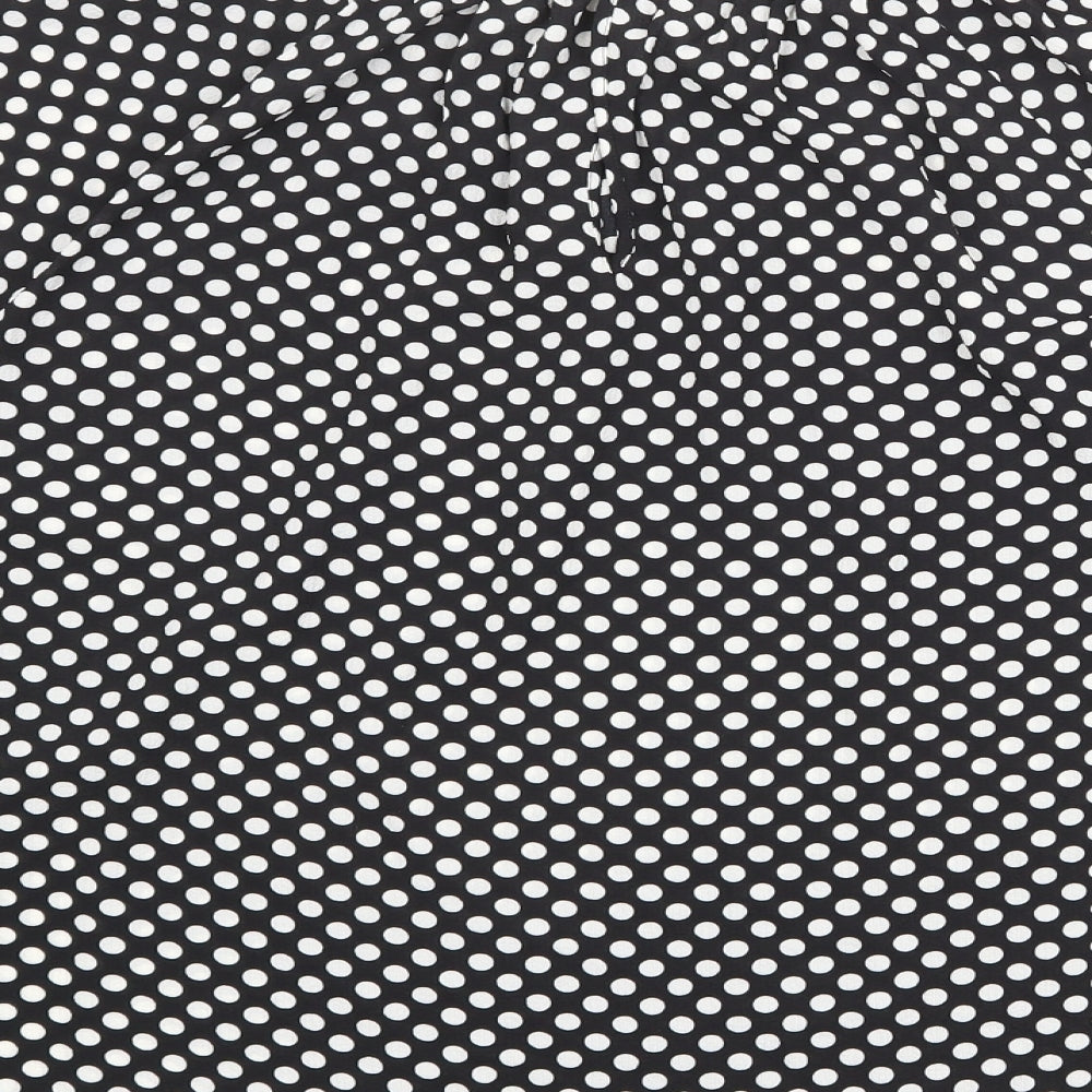 Marks and Spencer Womens Black Polka Dot Polyester Basic Blouse Size 12 Round Neck - Pleated Detail