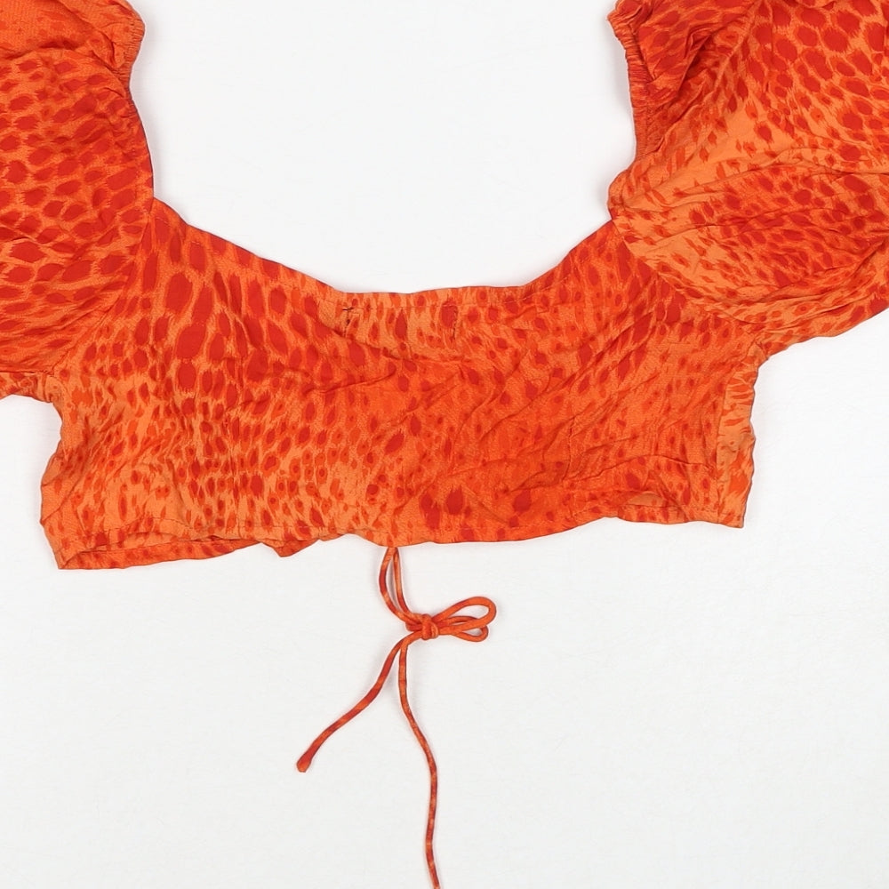 Marks and Spencer Womens Orange Geometric Polyester Cropped Blouse Size XS V-Neck