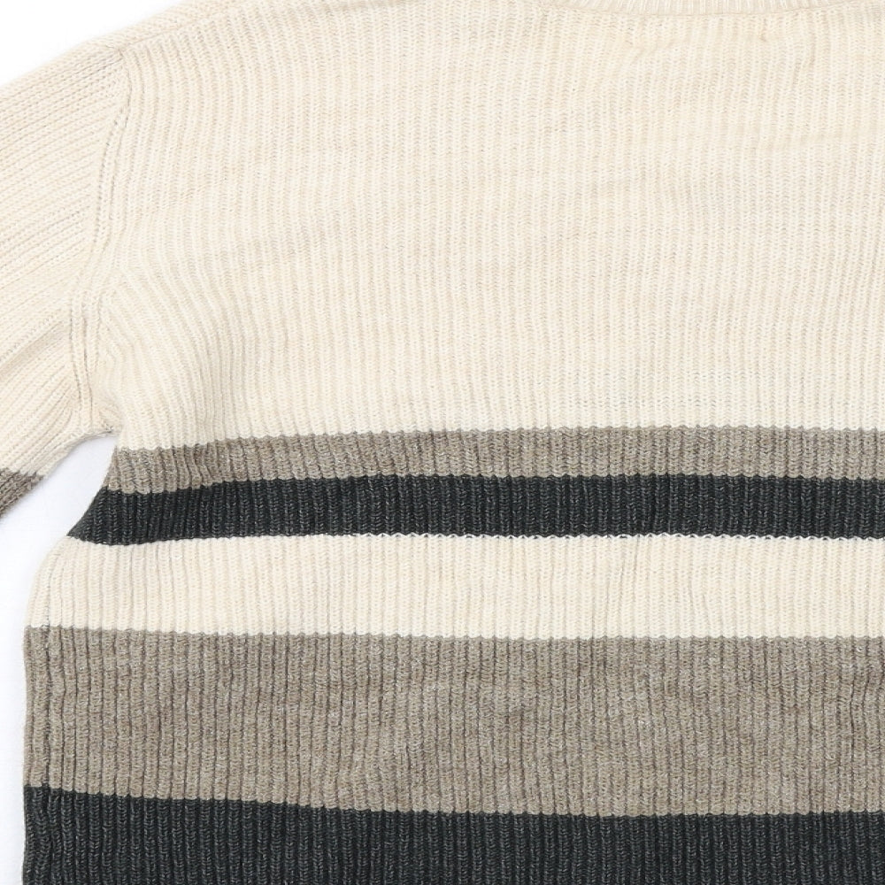 Brand and care label for Object women’s beige v-neck geometric viscose jumper, size S, - colourblock