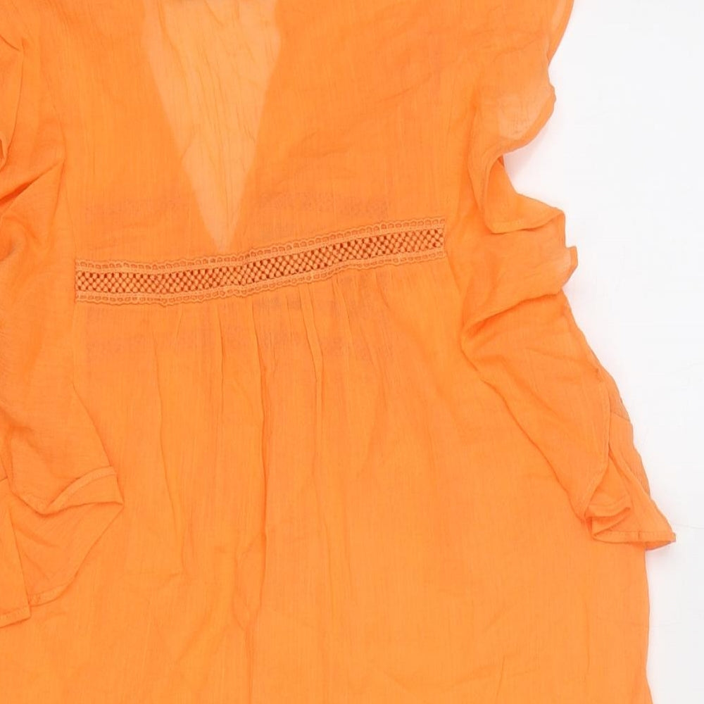 Mint Velvet Womens Orange Cotton Basic Blouse Size 6 V-Neck