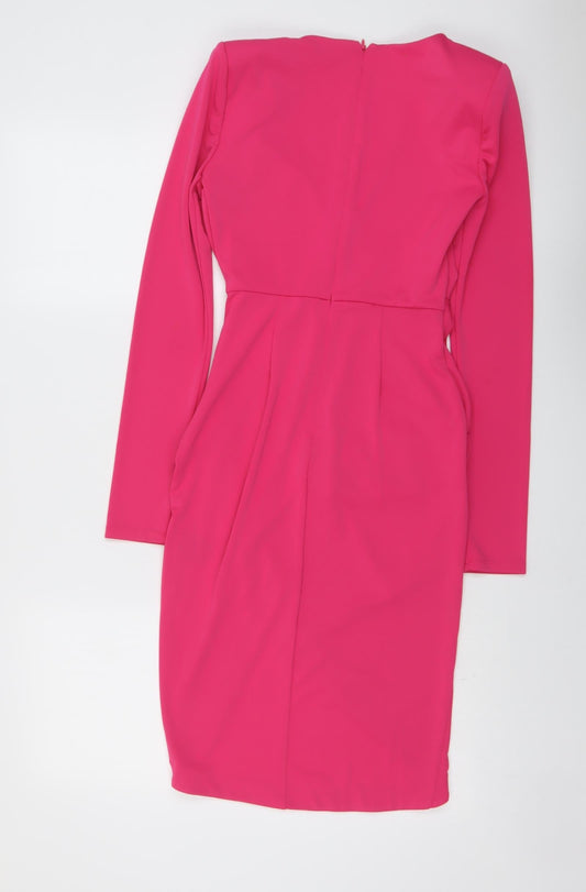 NBD Womens Pink Polyester Sheath Size XS V-Neck Zip - Wrap Style
