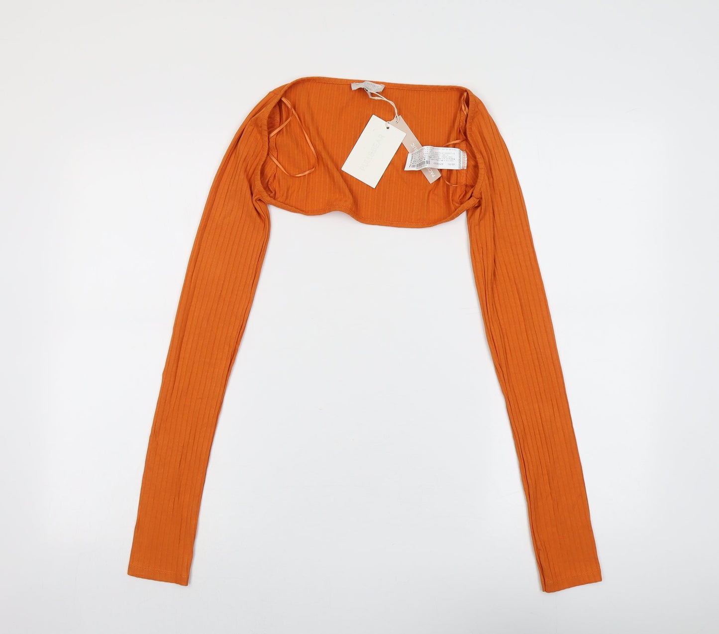 Pull&Bear Womens Orange Viscose Cropped Blouse Size M V-Neck - Ribbed