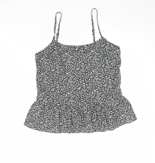 Jack Wills Womens Black Geometric Polyester Basic Tank Size 8 Round Neck