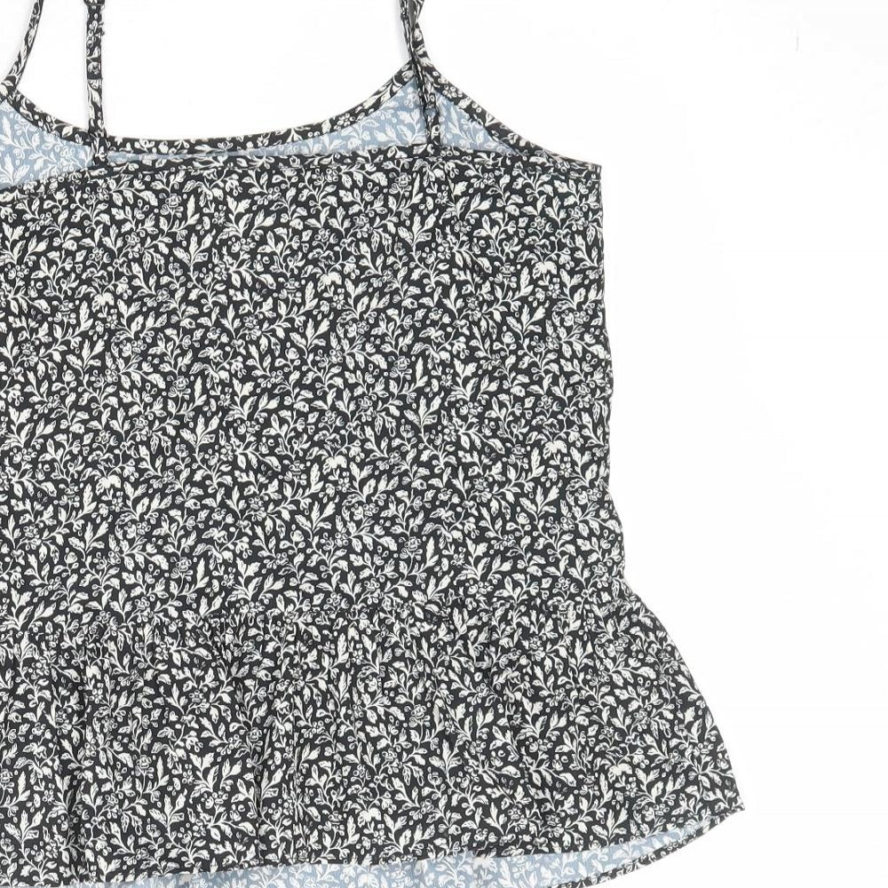 Jack Wills Womens Black Geometric Polyester Basic Tank Size 8 Round Neck