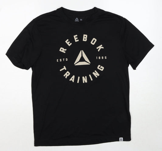 Reebok Mens Black Polyester T-Shirt Size M Round Neck