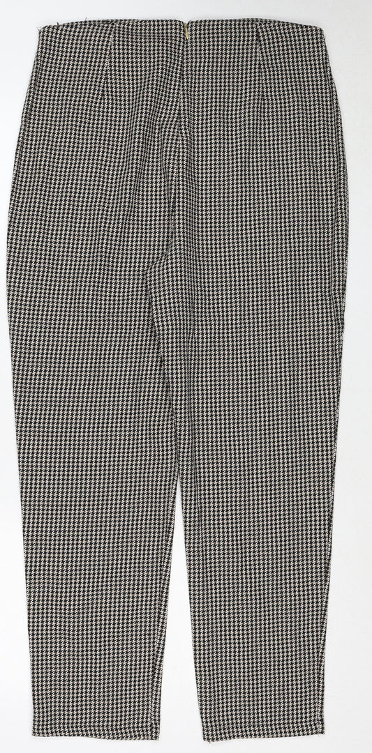 Made in Italy Womens Black Geometric Cotton Carrot Trousers Size 12 Regular Zip