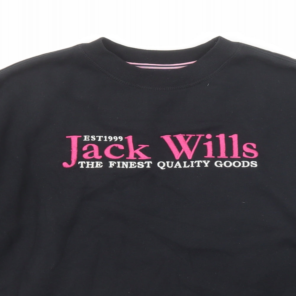 Jack Wills Womens Black Cotton Pullover Sweatshirt Size 6 Pullover