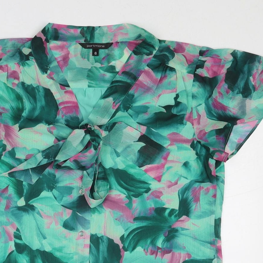 Portmans Womens Green Geometric Polyester Basic Blouse Size 6 V-Neck