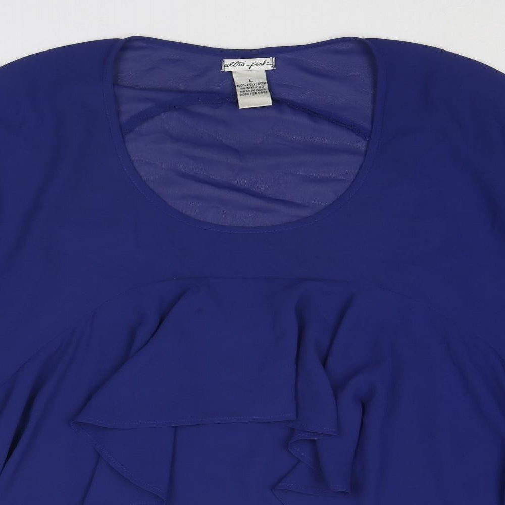 Ultra Pink Womens Blue Polyester Basic Blouse Size L Round Neck