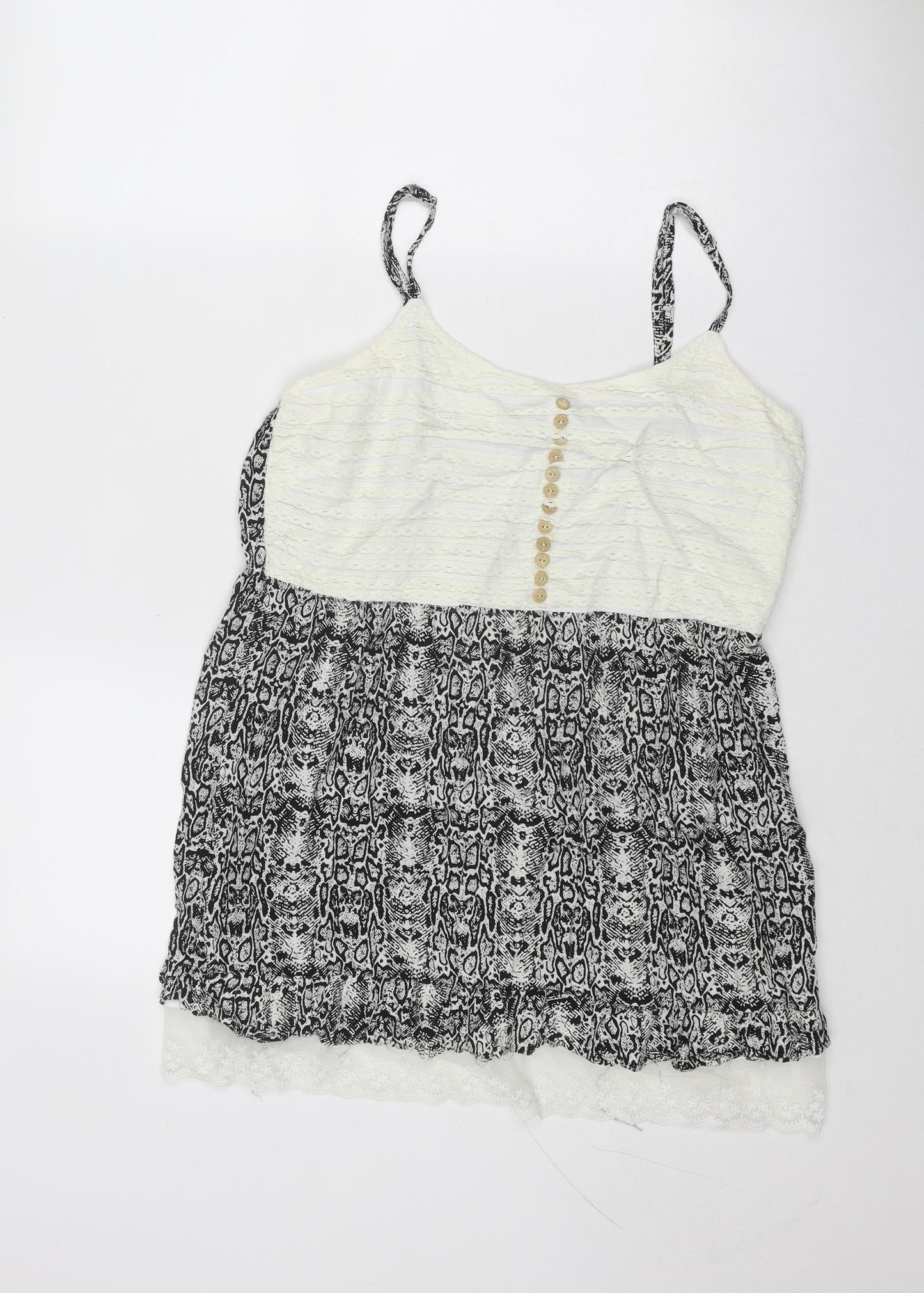 Klass Womens Black Geometric Viscose Basic Tank Size 14 Round Neck