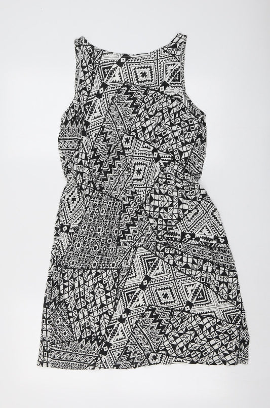 Miss Molly Womens Black Geometric Viscose Skater Dress Size M Round Neck Pullover