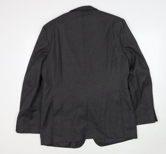 Greenwoods Mens Grey Striped Polyester Jacket Suit Jacket Size 44 Regular