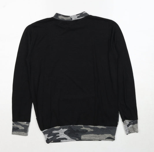 Signature Womens Black Camouflage Polyester Pullover Sweatshirt Size M Pullover