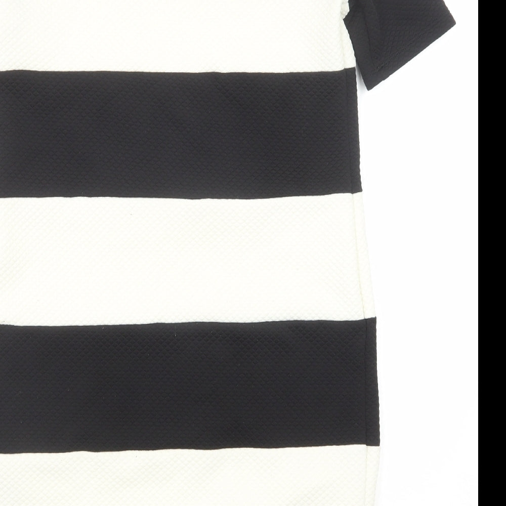 Marks and Spencer Womens Black Striped Polyester Shift Size 8 Round Neck Pullover
