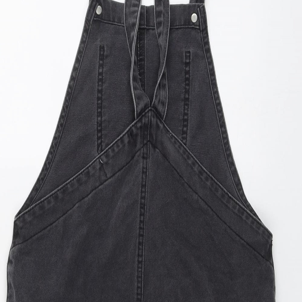 New Look Girls Grey Cotton Pinafore/Dungaree Dress Size 11 Years Square Neck Button