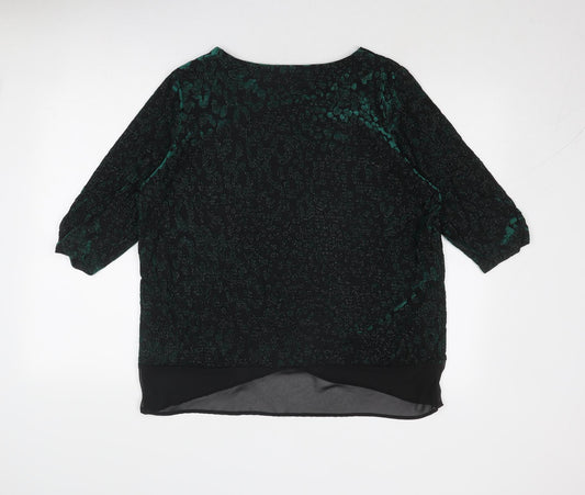 Anna Rose Womens Green Animal Print Polyester Basic Blouse Size XL Boat Neck