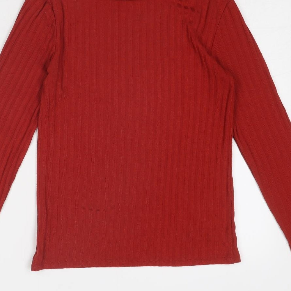 Topshop Womens Red Polyester Basic T-Shirt Size 10 High Neck - Ribbed
