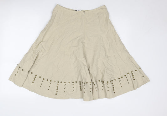 GEORGES RECH Womens Beige Linen Swing Skirt Size 10 Zip