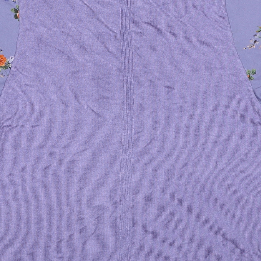 Oasis Womens Purple Floral Viscose Basic Blouse Size XS Boat Neck - Angel Sleeve